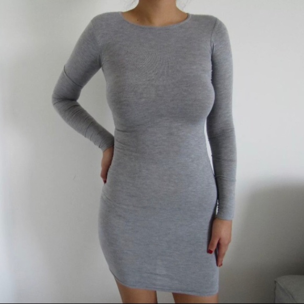 Missguided  Grey Long Sleeve T Shirt Dress